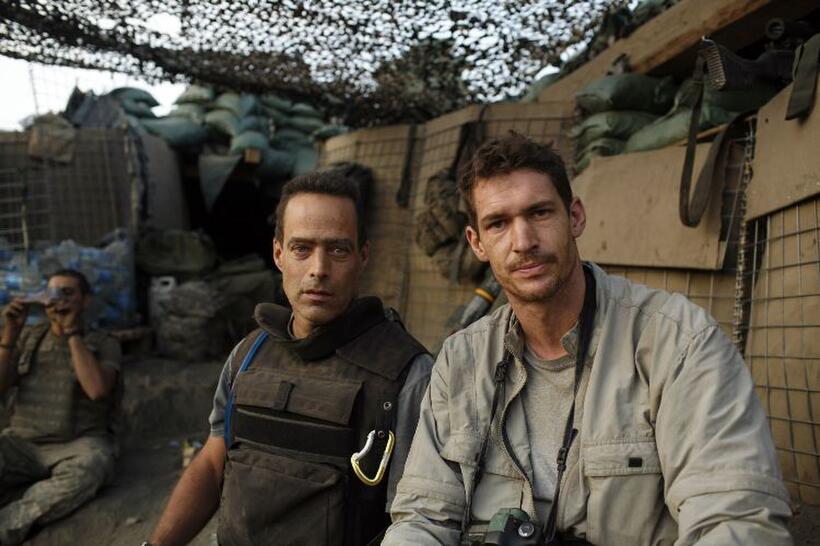 Sebastian Junger and Tim Hetherington on the set of "Restrepo."