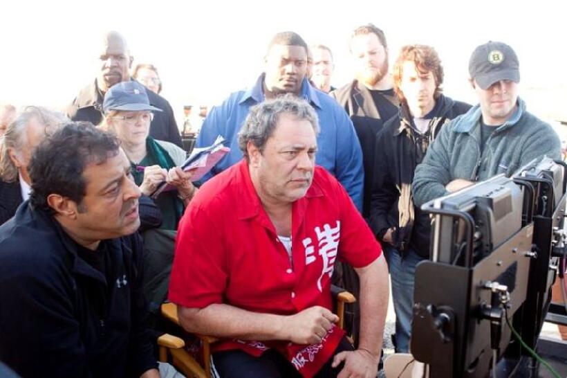 Producer Christopher Mallick and director/co-writer George Gallo on the set of "Middle Men."