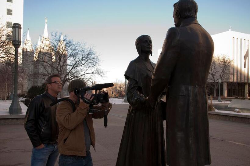 Director Reed Cowan and producer Chris Volz on the set of "8: The Mormon Proposition."