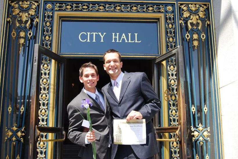 Tyler Barrick and Spencer Jones in "8: The Mormon Proposition."