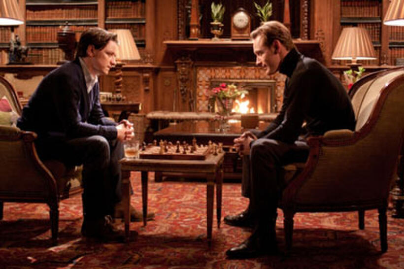 Jamers McAvoy as Charles Xavier and Micahel Fassbender as Erik 'Magneto' Lensherr in "X-Men: First Class"