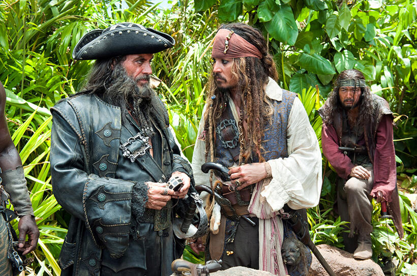 Ian McShane as Blackbeard and Johnny Depp as Captain Jack Sparrow in "Pirates of the Caribbean: On Stranger Tides."