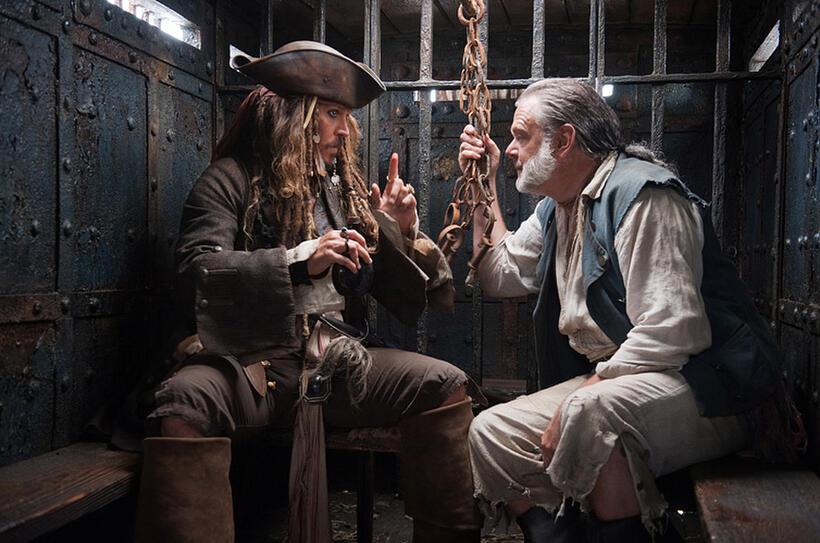 Johnny Depp as Captain Jack Sparrow and Kevin McNally as Joshamee Gibbs in "Pirates of the Caribbean: On Stranger Tides."