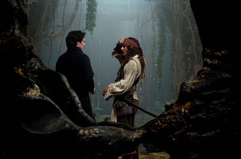 Director Rob Marshall and Johnny Depp on the set of "Pirates Of The Caribbean: On Stranger Tides."