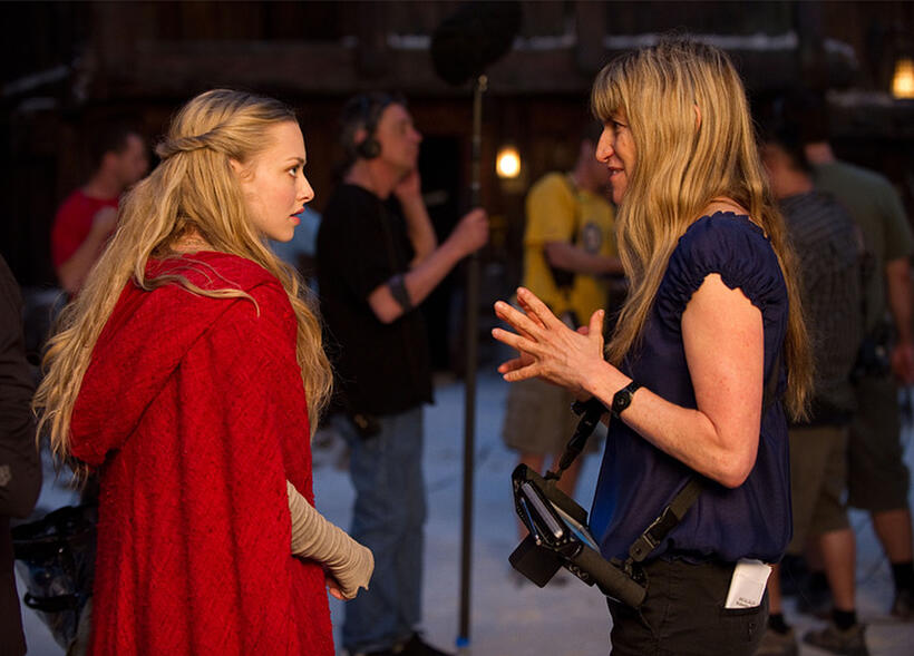 Amanda Seyfried and director Catherine Hardwicke on the set of "Red Riding Hood."