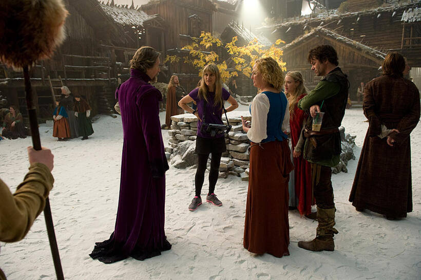 Gary Oldman, director Catherine Hardwicke, Virginia Madsen, Amanda Seyfried and Billy Burke on the set of "Red Riding Hood."