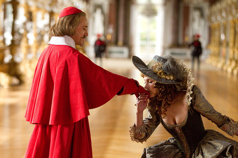 Christoph Waltz as Cardinal Richelieu and Milla Jovovich as Milady de Winter in "The Three Musketeers."