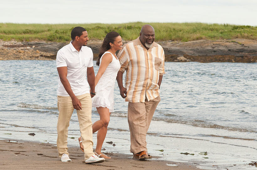 Laz Alonso as Jason, Paula Patton as Sabrina and TD Jakes as Reverend James in "Jumping the Broom."