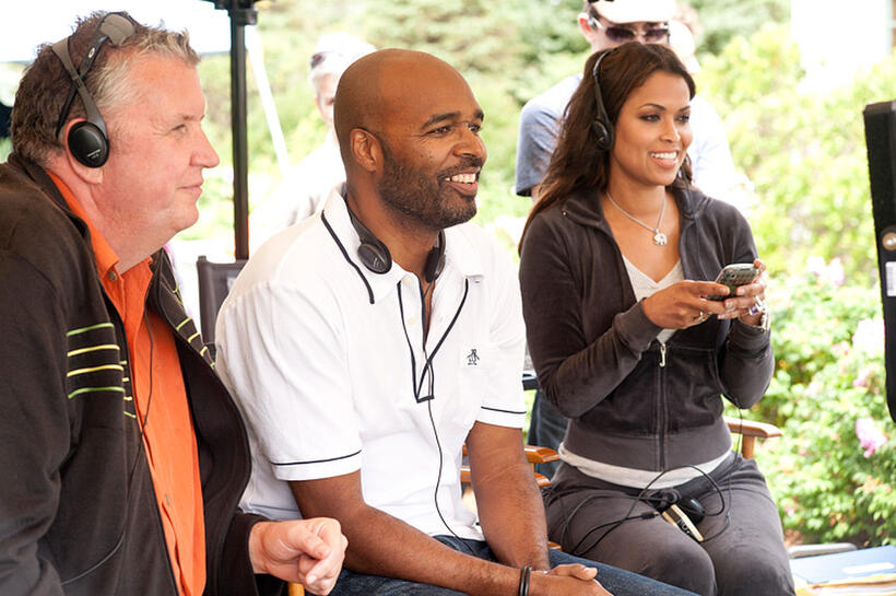 Producer Michael Mahoney, director Salim Akil and producer Tracey Edmonds on the set of "Jumping the Broom."