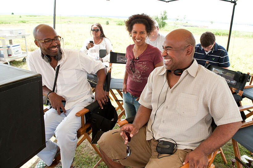 Director Salim Akil, writer/producer Elizabeth Hunter and producer Glendon Palmer on the set of in "Jumping the Broom."