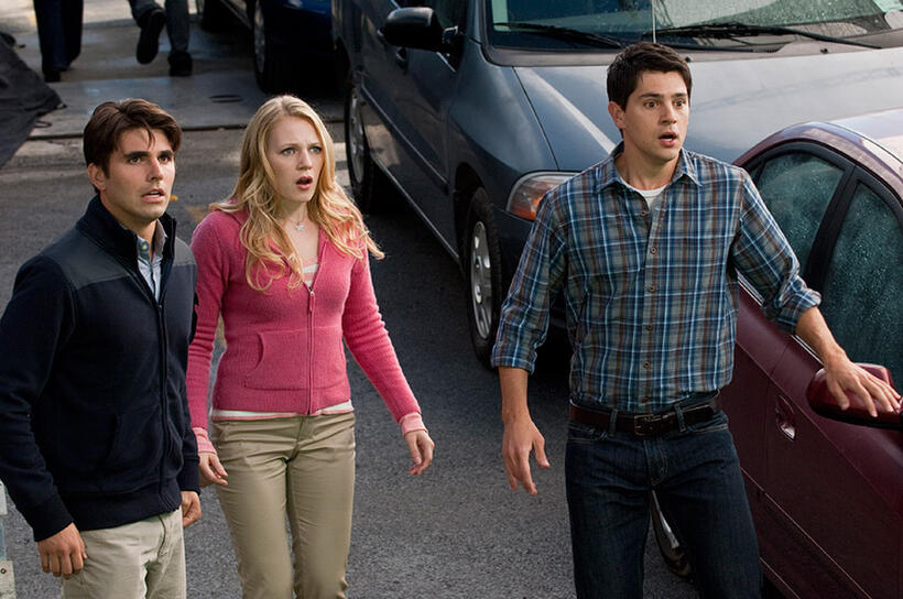 Miles Fisher as Peter, Emma Bell as Molly and Nicholas D'agosto as Sam in "Final Destination 5."
