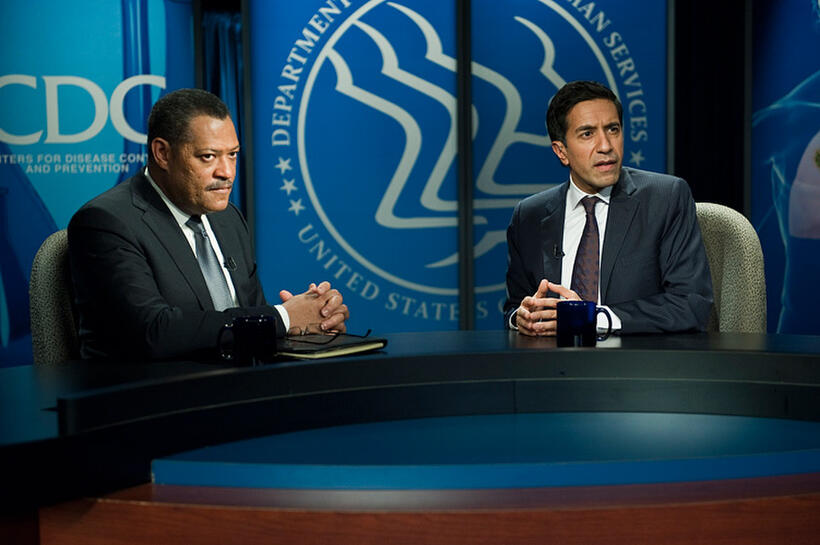 Laurence Fishburne and Sanjay Gupta in "Contagion."