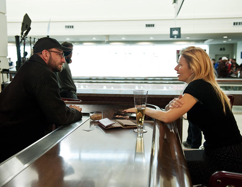 Director Steven Soderbergh and Gwyneth Paltrow on the set of "Contagion."