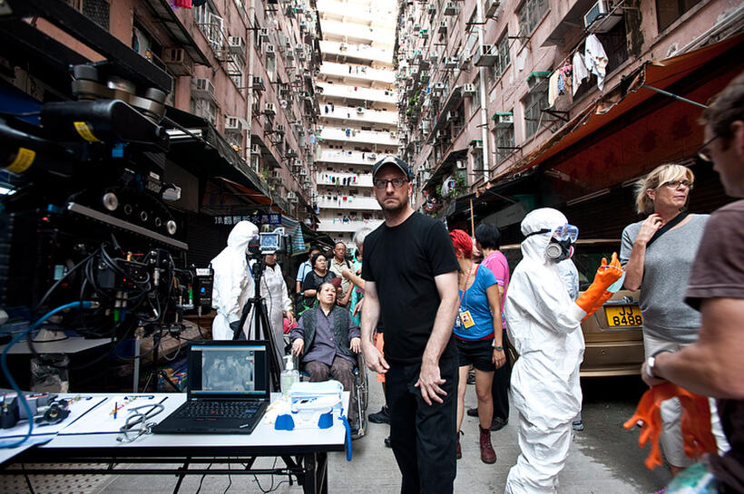 Director Steven Soderbergh on the set of "Contagion."