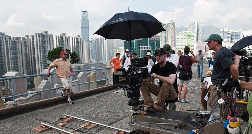 Director Steven Soderbergh on the set of "Contagion."