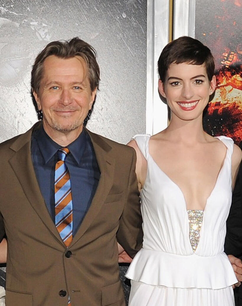 Gary Oldman and Anne Hathaway at the New York premiere of "The Dark Knight Rises."