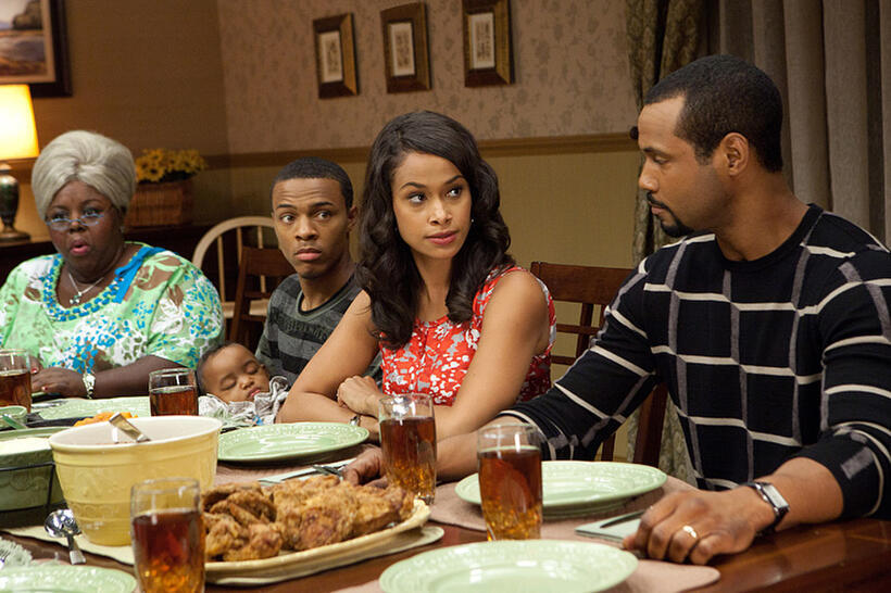 Cassi Davis as Aunt Bam, Bow Wow as Byron, Shannon Kane as Kimberly and Isaiah Mustafa as Calvin in "Tyler Perry's Madea's Big Happy Family."