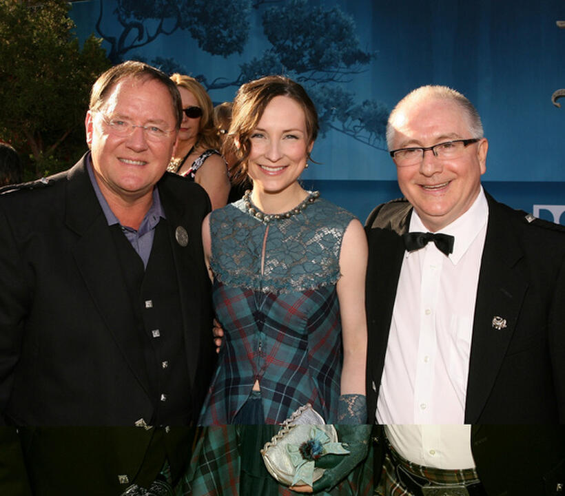 Chief Creation Officer of Pixar Animation Studios John Lasseter, singer Julie Fowlis and composer Patrick Doyle at the California premiere of "Brave."