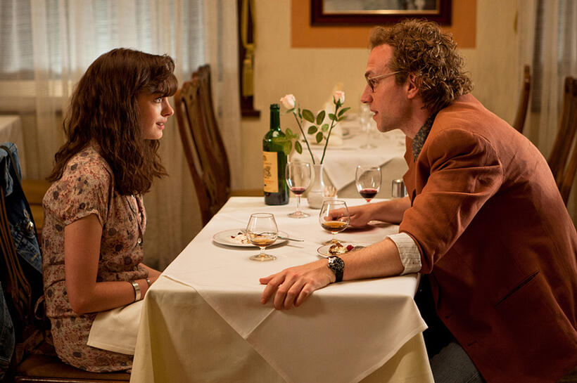 Anne Hathaway as Emma Morley and Rafe Spall as Ian in "One Day."
