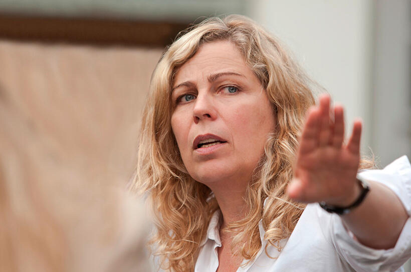 Director Lone Scherfig on the set of "One Day."