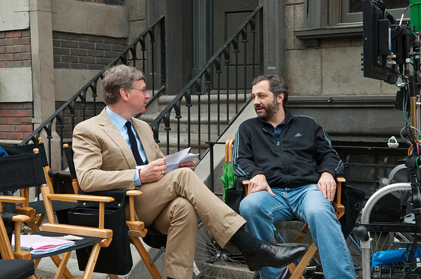 Director, executive producer Paul Feig and producer Judd Apatow on the set of "Bridesmaids."