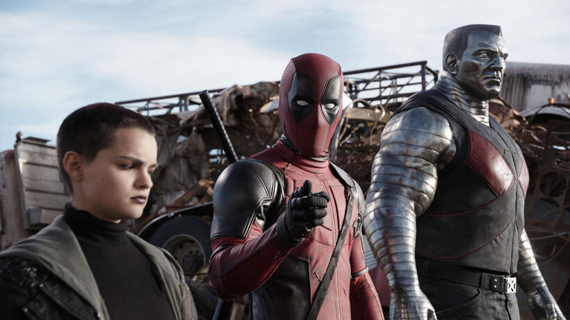 Brianna Hildebrand as Negasonic Teenage Warhead, Ryan Reynolds as Wade and Colossus voiced by Stefan Kapicic in "Deadpool."