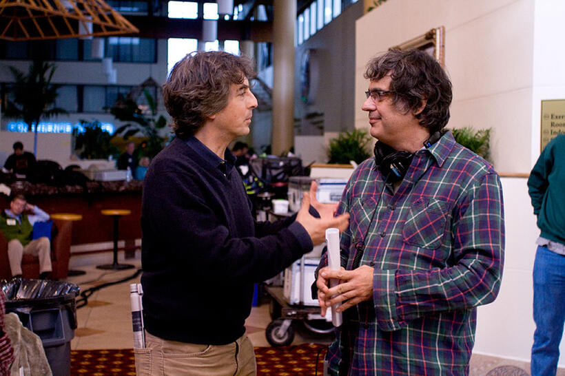 Producer Alexander Payne and Director Miguel Arteta on the set of in "Cedar Rapids."