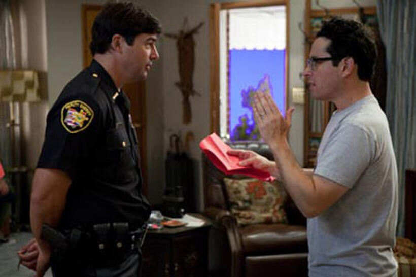 Director J.J. Abrams with Kyle Chandler on the set of "Super 8."