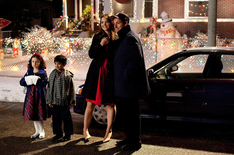 Elodie Tougne as Sofia, Rohan Chand as Gary, Katie Holmes as Erin and Adam Sandler as Jack in "Jack and Jill."