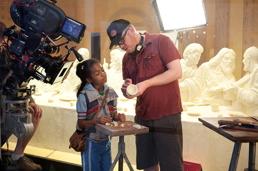 Yara Shahidi and director Jim Field Smith on set of "Butter."