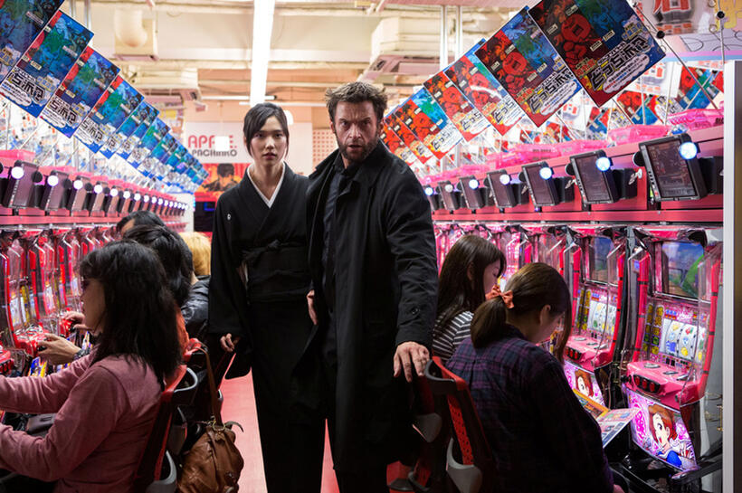 Tao Okamoto as Mariko and Hugh Jackman as Logan in "The Wolverine."