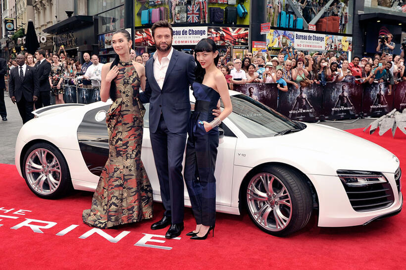 Tao Okamoto, Hugh Jackman and Rila Fukashima at the UK premiere of "The Wolverine."