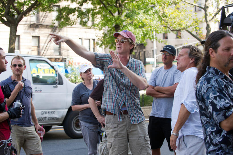 Director David Koepp on the set of "Premium Rush."
