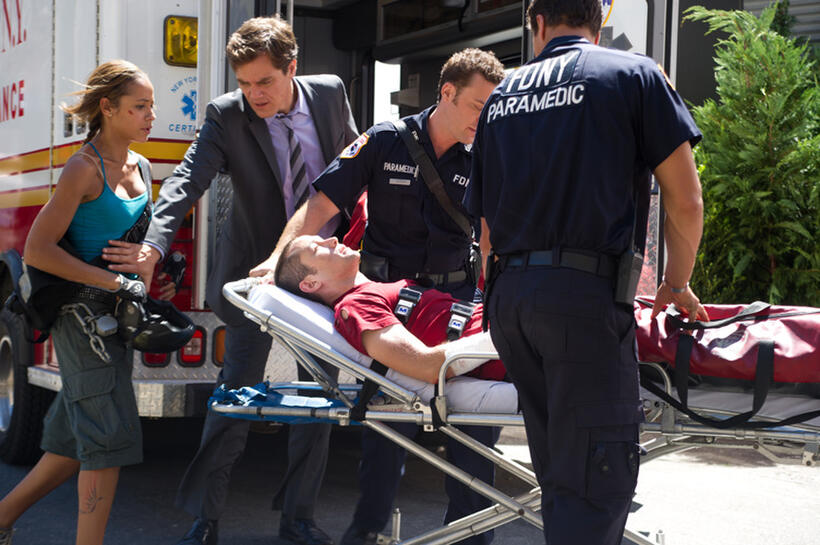 Dania Ramirez, Michael Shannon and Joseph Gordon-Levitt in "Premium Rush."