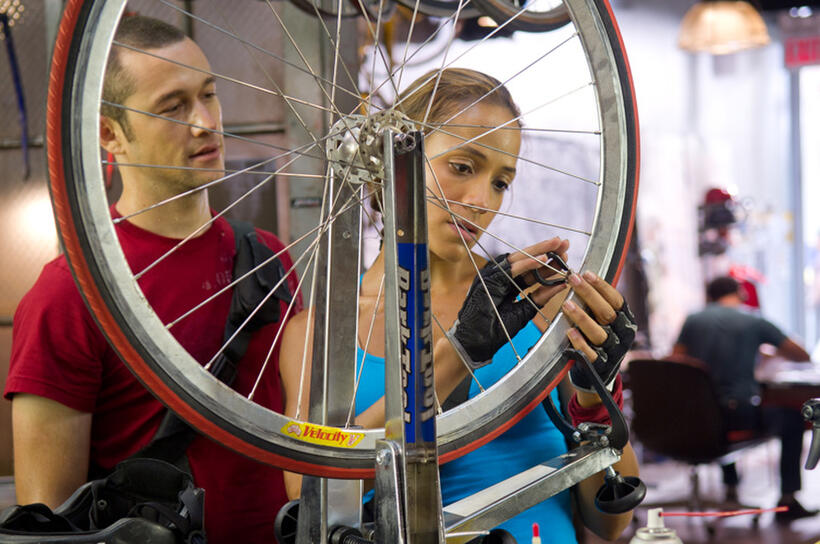 Joseph Gordon-Levitt and Dania Ramirez in "Premium Rush."