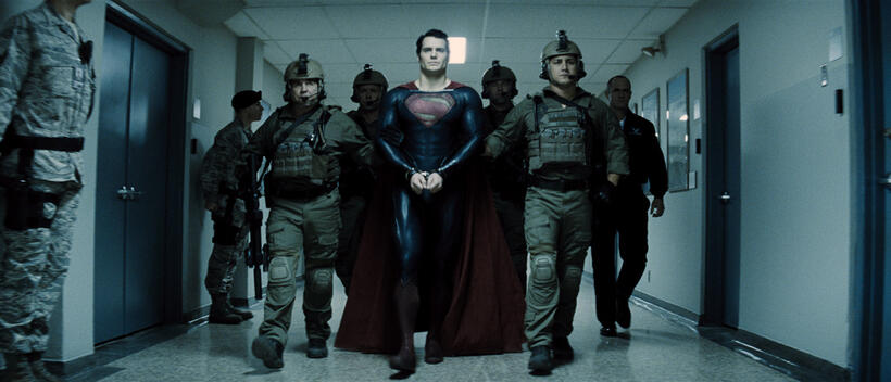 Henry Cavill as Superman and Christopher Meloni as Colonel Hardy in "Man of Steel."