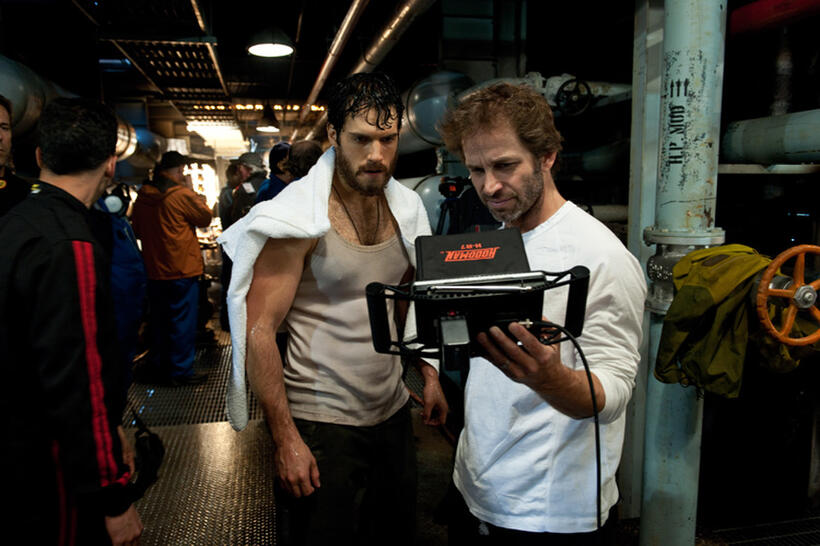 Henry Cavill and director Zack Snyder on the set of "Man of Steel."