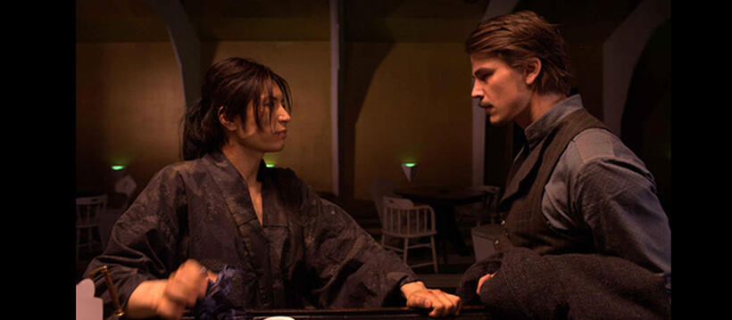 Gackt as Yoshi and Josh Hartnett as The Drifter in "Bunraku."