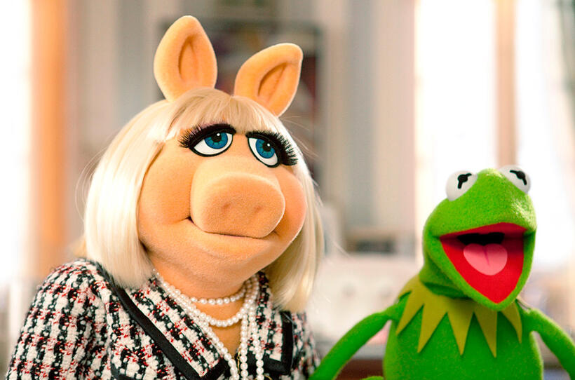 Miss Piggy and Kermit The Frog in "The Muppets."