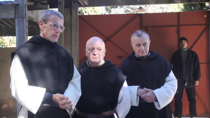 Lambert Wilson as Christian, Jean-Marie Frin as Paul and Philippe Laudenbach as Celestin in "Of Gods and Men."