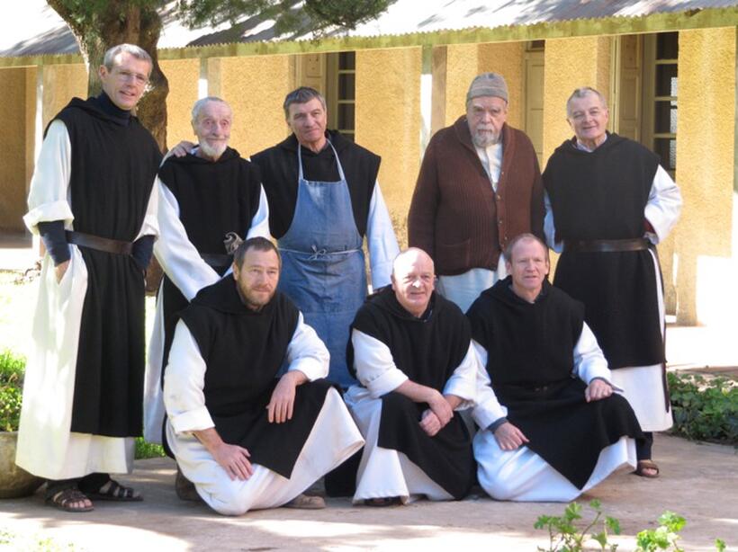 Lambert Wilson as Christian, Jacques Herlin as Amedee, Loic Pichon as Jean-Pierre, Michael Lonsdale as Luc, Philippe Laudenbach as Celestin, Olivier Rabourdin as Christophe, Jean-Marie Frin as Paul and Xavier Maly as Michel in "Of Gods and Men."