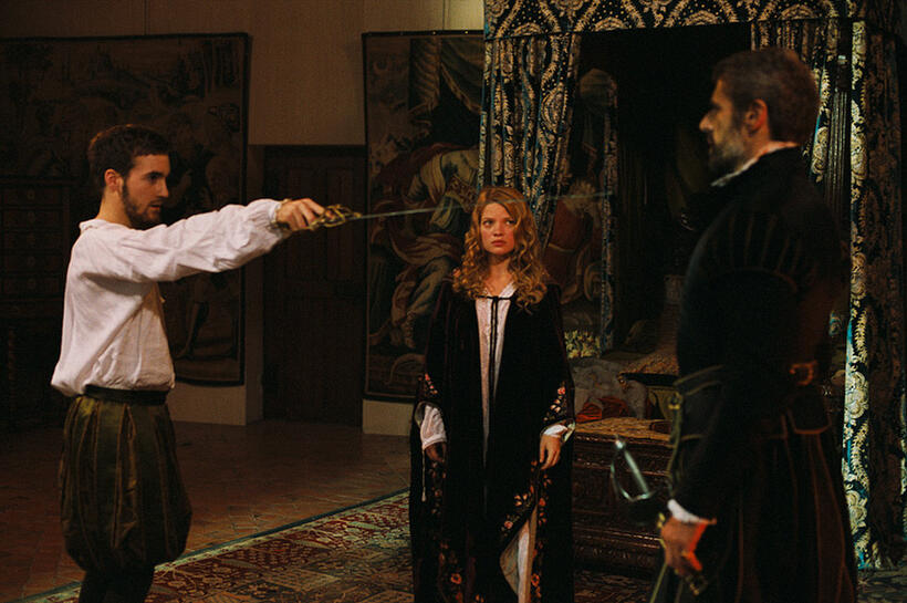 Gregoire Leprince Ringuet as Prince De Montpensier, Melanie Thierry as Marie De Montpensier and Lambert Wilson as Comte De Chabannes in "The Princess of Montpensier."