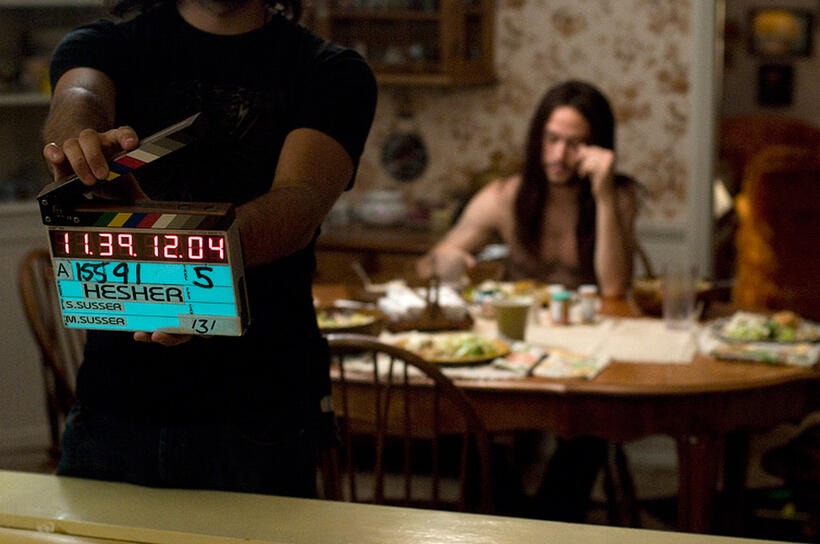 Joseph Gordon-Levitt on the set of "Hesher."