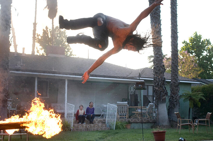 Joseph Gordon-Levitt on the set of "Hesher."