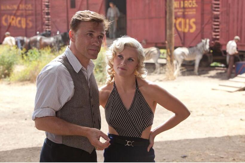 Robert Pattinson as Jacob and Reese Witherspoon as Marlena in "Water for Elephants."