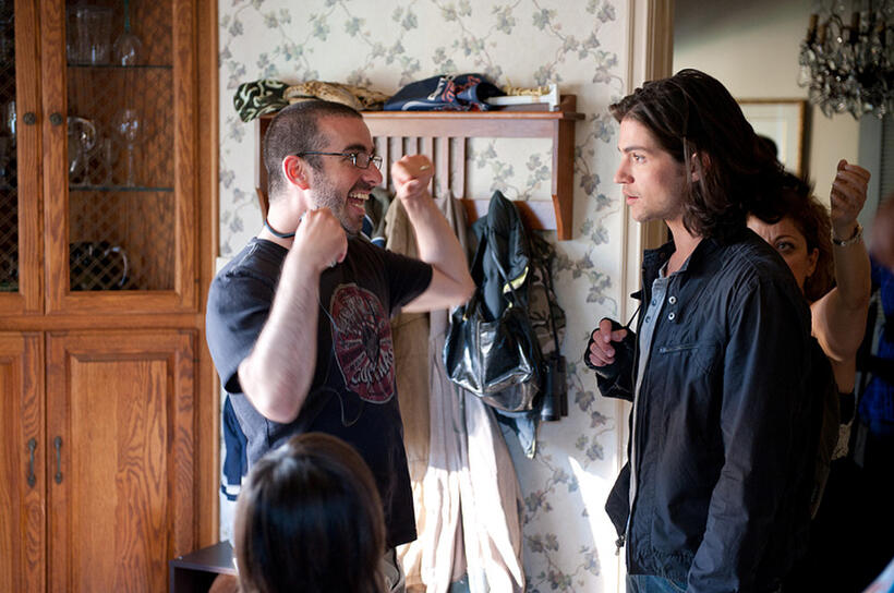 Joe Nussbaum, Robbie Tucker and Thomas McDonell on the set of "Prom."