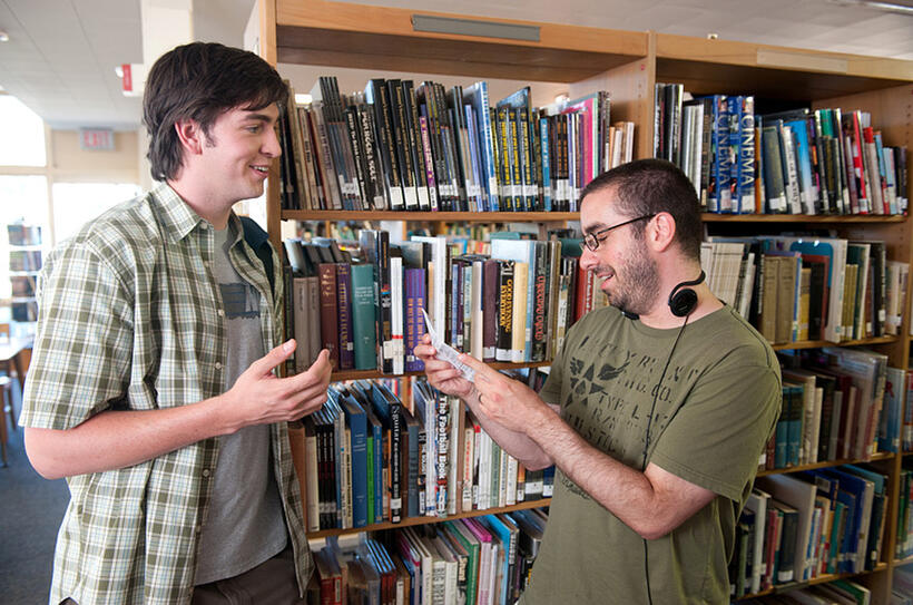 Nicholas Braun and Joe Nussbaum on the set of "Prom."