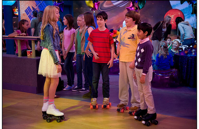 Peyton List as Holly Hills, Zachary Gordon as Greg Heffley, Robert Capron as Rowley and Karan Brar as Chirag in "Diary of a Wimpy Kid 2: Rodrick Rules."