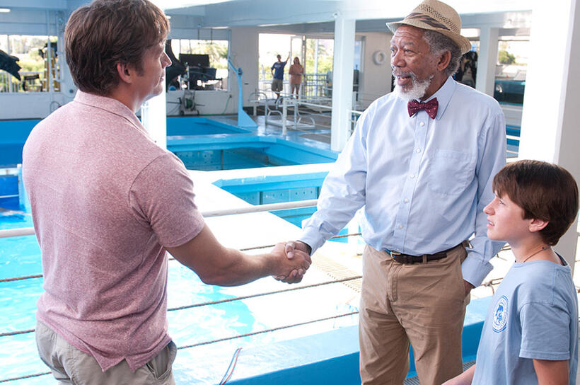 Harry Connick Jr. as Dr. Clay Haskett, Morgan Freeman as Dr. Cameron McCarthy and Nathan Gamble as Sawyer Nelson in "Dolphin Tale."