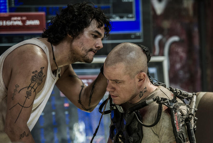 Wagner Maura as Spider and Matt Damon as Max Da Costa in "Elysium."